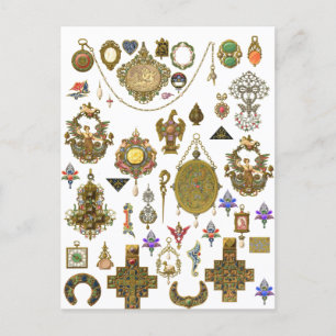 Antike Schmuckstücke Vintage Kunst Illustrationen  Postkarte