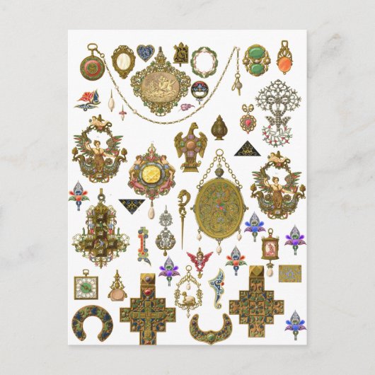 Antike Schmuckstücke Vintage Kunst Illustrationen  Postkarte (Vorderseite)