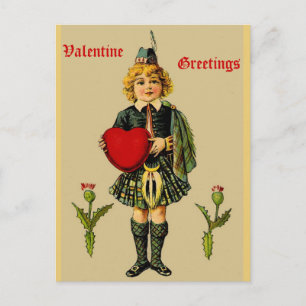 Antike schottische Valentinskarte: Junge im Kilt Feiertagspostkarte