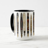 Antike-Schreibfedern-Collage-Muster Tasse (Vorderseite Links)