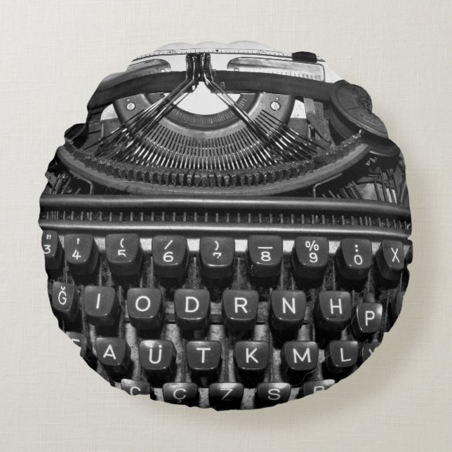 Antike Schreibmaschine, die im Korrespondenzverkeh Rundes Kissen (Vorderseite)