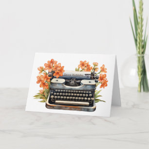 Antike Schreibmaschine mit Blumen Karte