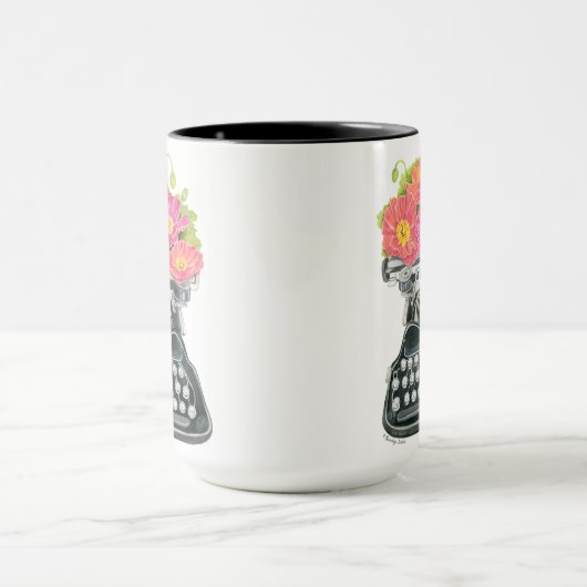 Antike Schreibmaschine mit fröhlichen und farbenfr Tasse (Zentrum)