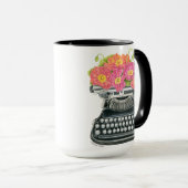 Antike Schreibmaschine mit fröhlichen und farbenfr Tasse (VorderseiteRechts)