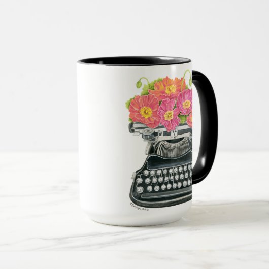 Antike Schreibmaschine mit fröhlichen und farbenfr Tasse (VorderseiteRechts)