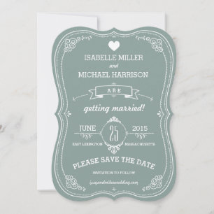 Antike Schriftrolle in Grün Hochzeit Save the Date