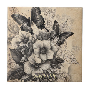 Antike Schwalbenschwanz-Schmetterling Botanik Fliese