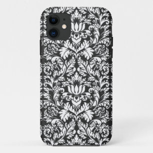 Antike Schwarz-Weiß-Damask-Lace-Brokat iPhone 11 Hülle