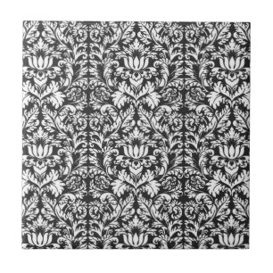 Antike Schwarz-Weiß-Damask-Lace-Brokat Fliese