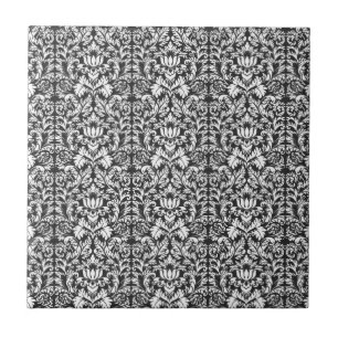 Antike Schwarz-Weiß-Damask-Lace-Brokat Fliese