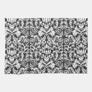 Antike Schwarz-Weiß-Damask-Lace-Brokat Geschirrtuch