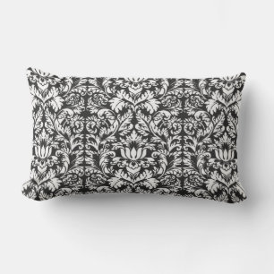 Antike Schwarz-Weiß-Damask-Lace-Brokat Lendenkissen