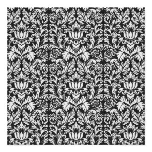 Antike Schwarz-Weiß-Damask-Lace-Brokat Poster