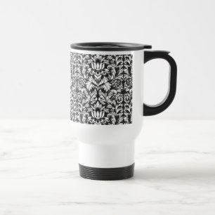 Antike Schwarz-Weiß-Damask-Lace-Brokat Reisebecher