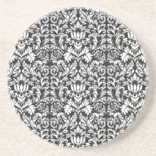 Antike Schwarz-Weiß-Damask-Lace-Brokat Sandstein Untersetzer