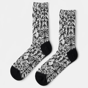 Antike Schwarz-Weiß-Damask-Lace-Brokat Socken