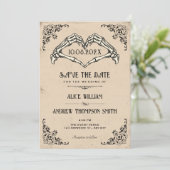 Antike Schwarz-Weiß-Gotik-Bogen-Hochzeit  Save The Date (Stehend Vorderseite)