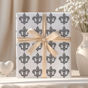 Antike Schwarz-Weiß-Lace-Fleur-de-Lis Geschenkpapier
