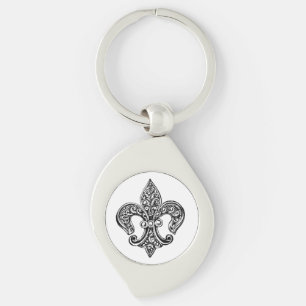 Antike Schwarz-Weiß-Lace-Fleur-de-Lis Schlüsselanhänger