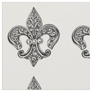 Antike Schwarz-Weiß-Lace-Fleur-de-Lis Stoff