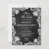 Antike Schwarz-weiße Spitze Save The Date (Vorderseite)