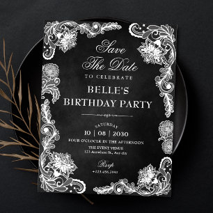 Antike Schwarz-weiße Spitze Save The Date