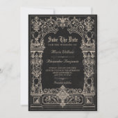 Antike schwarze barock gotische Bogenhochzeit Save The Date (Vorderseite)