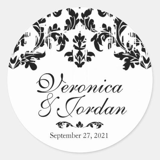 Antike schwarze, benutzerdefinierte Hochzeitsklebe Runder Aufkleber (Vorderseite)