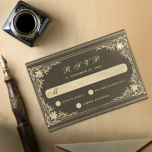 Antike schwarze Goldhochzeit elegante Kalligrafie RSVP Karte