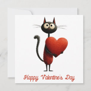 Antike schwarze Katze mit Herz Valentinstag Karte
