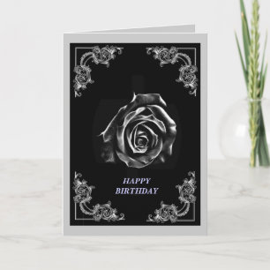Antike schwarze Rose auf schwarzem Hintergrund Karte