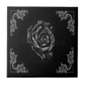 Antike schwarze Rosenfliese Fliese (Vorderseite)