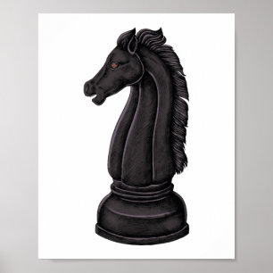 Antike schwarze Schachfigur Poster