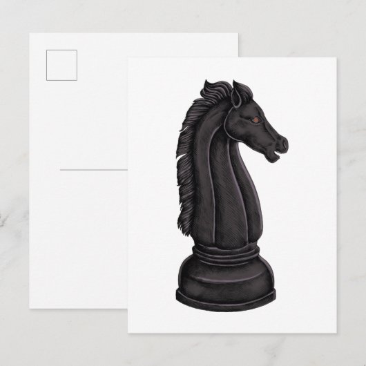 Antike schwarze Schachfigur Postkarte (Vorne/Hinten)