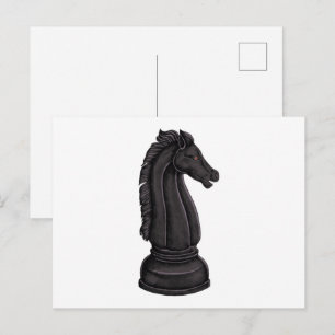 Antike schwarze Schachfigur Postkarte