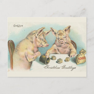 Antike Schweine spielen Würfel Postkarte