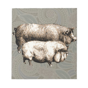 Antike Schweine Vintage Schweinezeichnung Notizblock