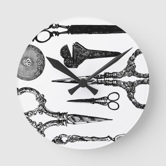 Antike Scissors Vignette Runde Wanduhr (Vorderseite)