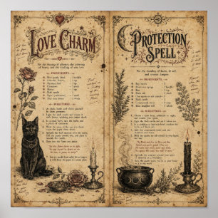 Antike Seiten eines Zauberbuchs Grimoire Poster
