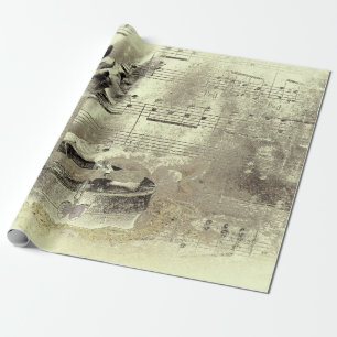 Antike Sepia Beige Schwarz Notenblätter im Vintage Geschenkpapier
