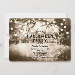 Antike Sepia Gruselige Waldlichter Halloween-Party Einladung