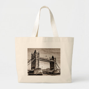 Antike Sepia London Tower Bridge Jumbo Stoffbeutel