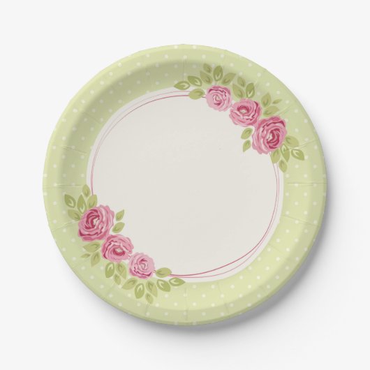 Antike Shabby Chic Rosen Rahmen Papier Teller (Vorderseite)