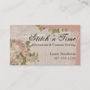 Antike shabby chic Rosen Stoff nähend Näherin Visitenkarte