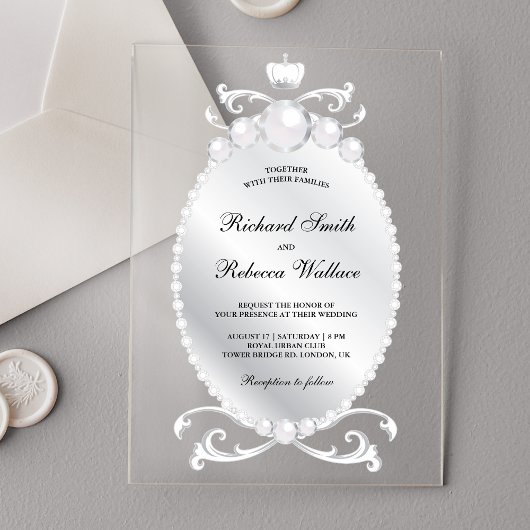 Antike Silber-Edelstein-Perlen-Hochzeit Acryleinladungen