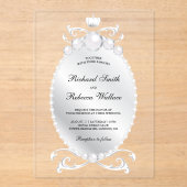 Antike Silber-Edelstein-Perlen-Hochzeit Acryleinladungen (Vorderseite)