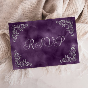 Antike silberne lila Aquarell-Hochzeit RSVP Karte