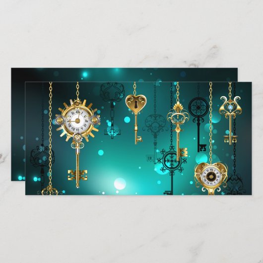 Antike Skeleton Keys on Green Background Ankündigung (Vorne/Hinten)