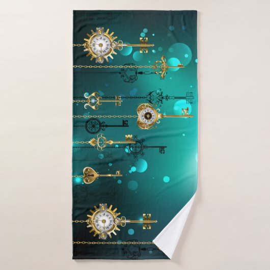 Antike Skeleton Keys on Green Background Badehandtuch (Badehandtuch)