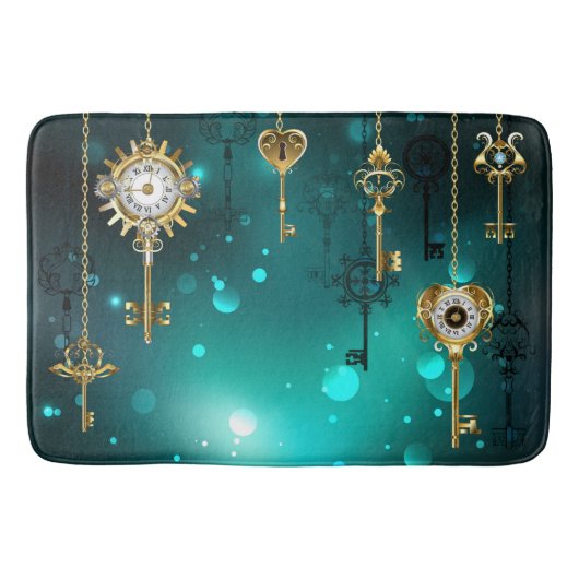 Antike Skeleton Keys on Green Background Badematte (Vorderseite)